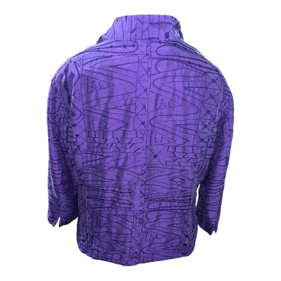 Chico's 100% Silk Embroidered Purple Blazer with Open Front - Picture 5 of 11